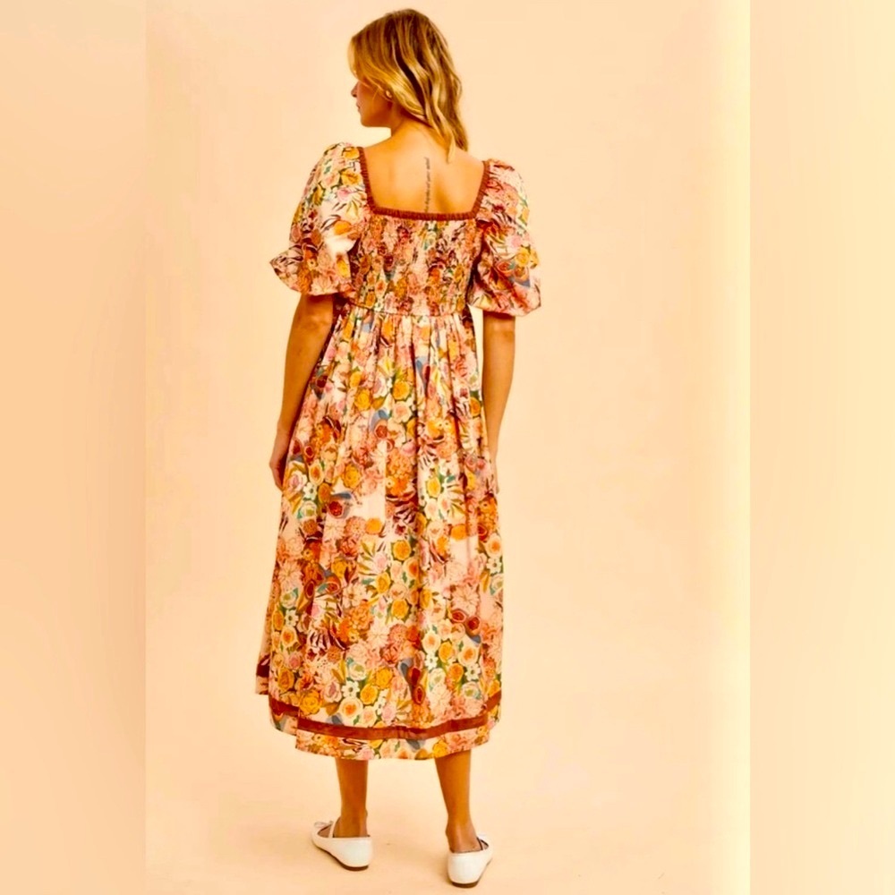 NWT In Loom Floral Puff Sleeve Maxi Dress | Boho Cottagecore Vacation Dress - Picture 8 of 12
